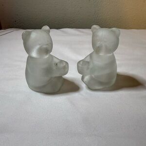 Frosted Glass Bear tapered candle holder Set